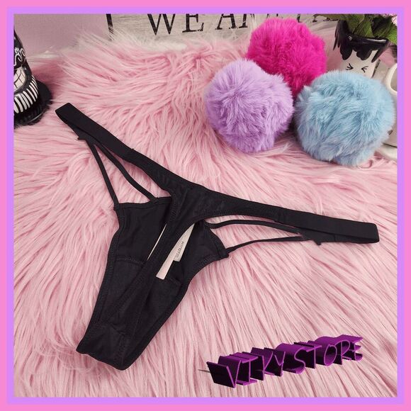 💖 NWT Victoria’s Secret Black Satin Star Rhinestones High Leg Tanga M #7263 💖 - Picture 8 of 8